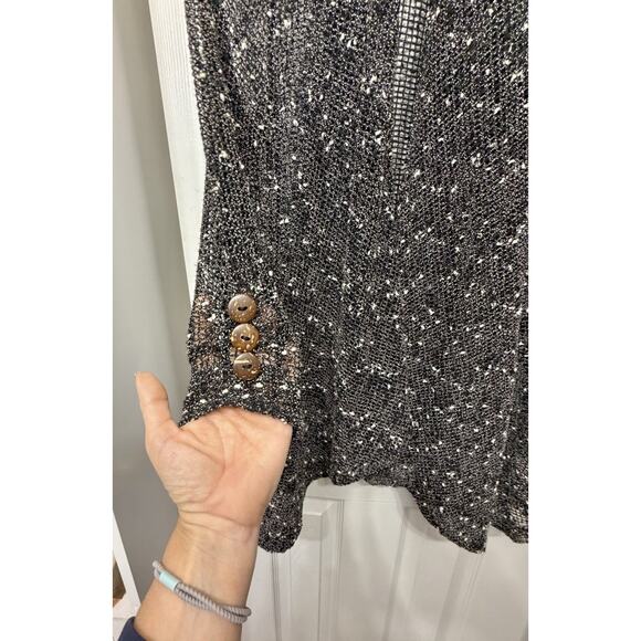 Lula B Top Woman’s Black & White Long Sleeve Open Front Sheer Knit Cardigan - XL - Picture 2 of 7